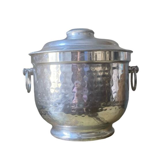 Vintage Aluminum Ice Bucket MCM Made In Italy Removable Lid Ring Handles - Picture 2 of 10